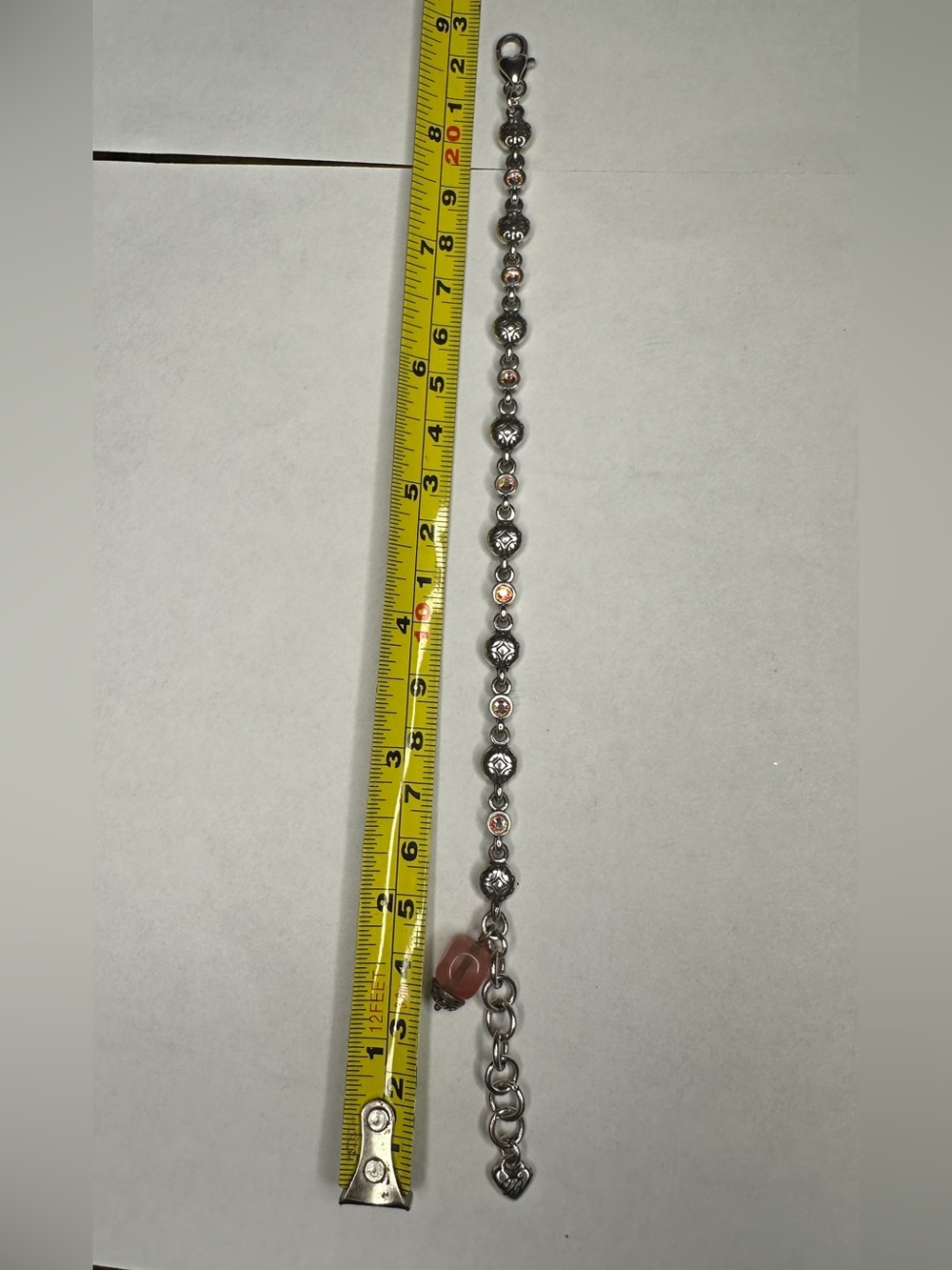 Brighton Silver-Tone Bracelet with Pink Glass Charm and Peach Crystals